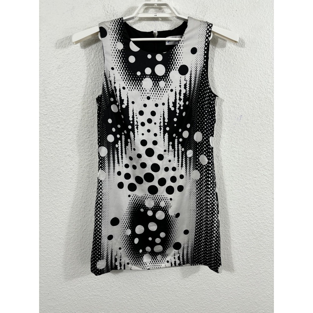 Patrizia Luca Dress Womens Small Black White Polka Dot Abstract Mini Sleeveless